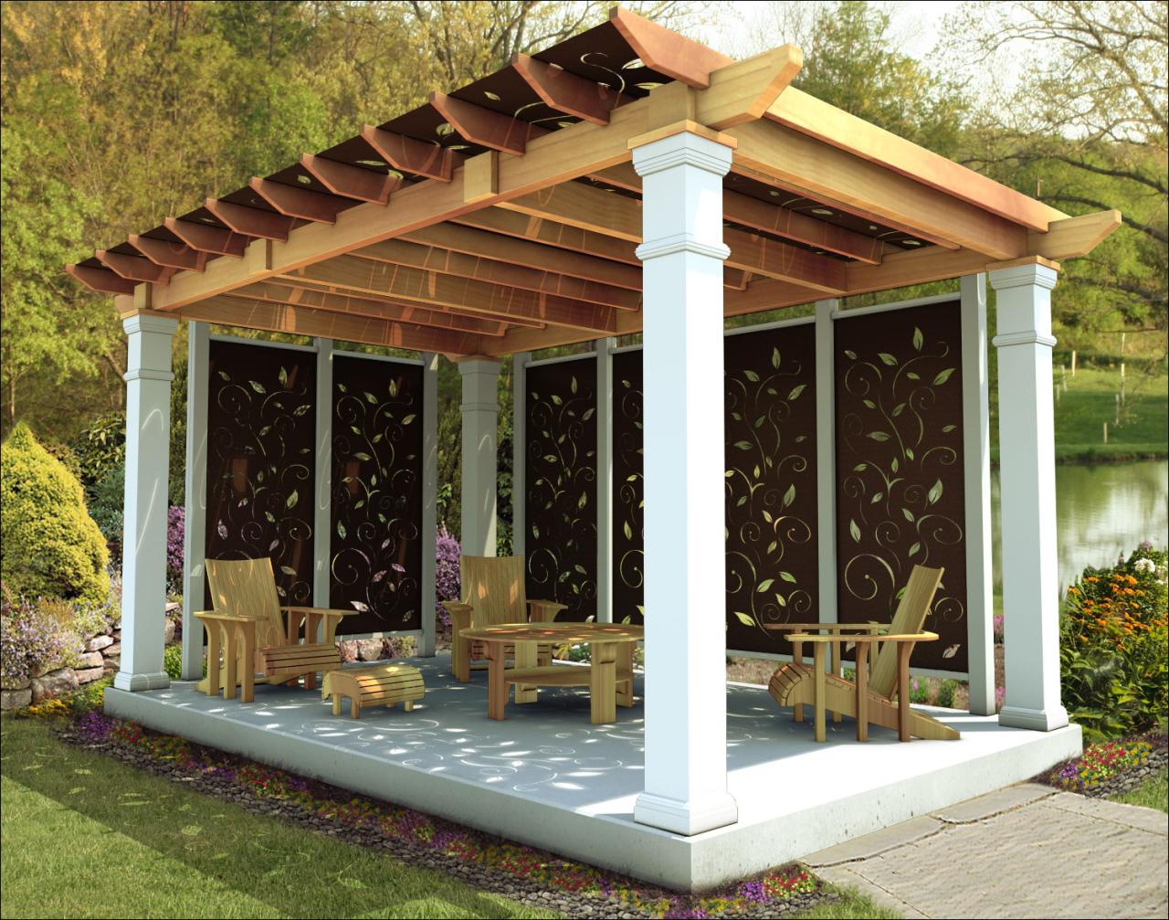 Pergola panels oasis privacy wall standing steel floral 10x16 post