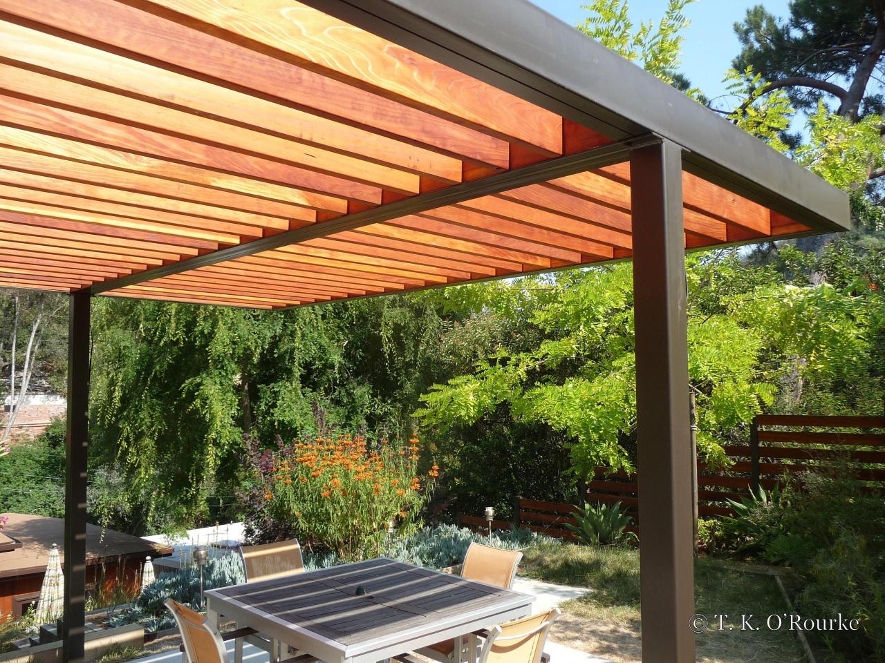 Pergola modern outdoor backyard metal steel canopy patio cantilevered wood dining aluminum over pergolas roof shade structure contemporary cover exterior