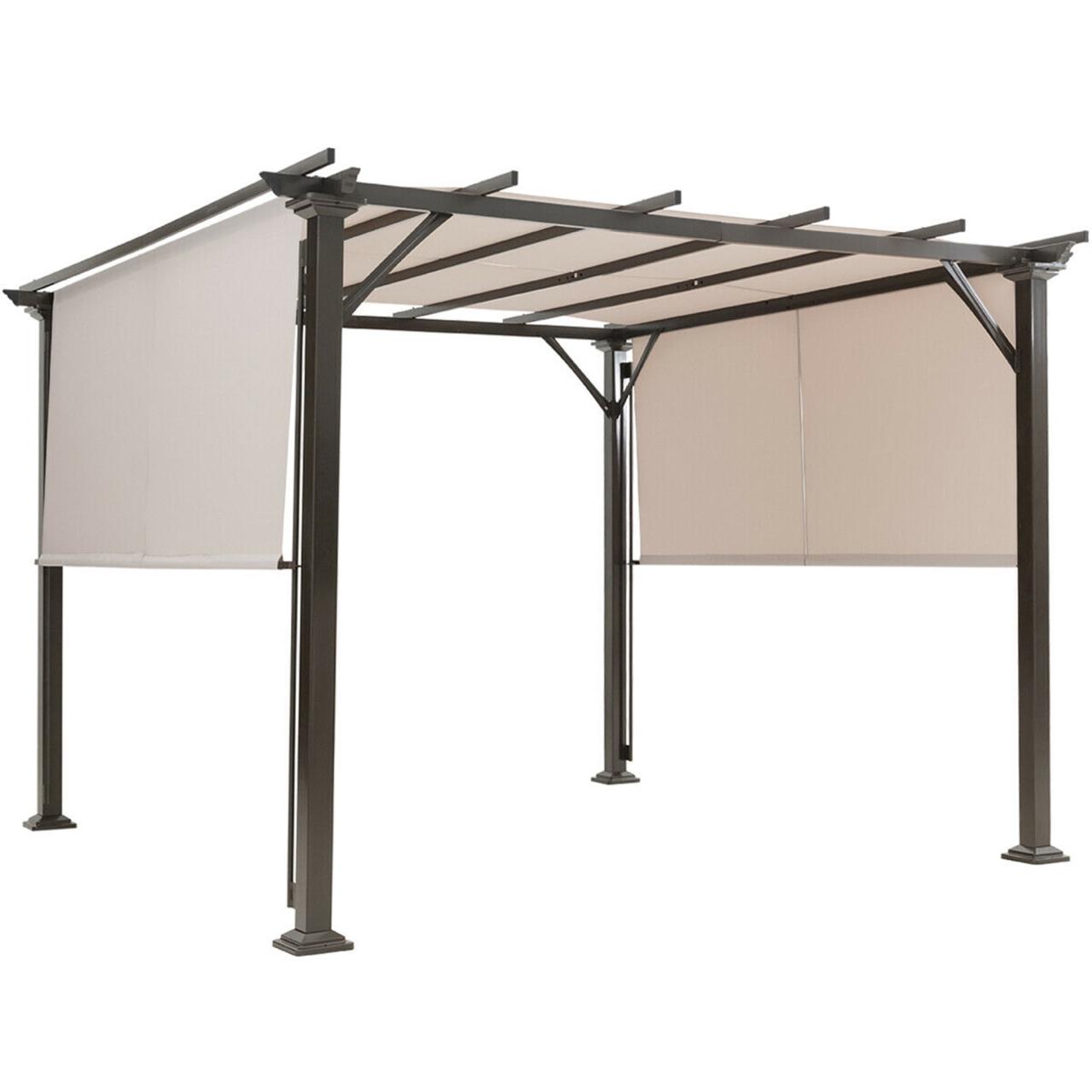 Gazebo pergola canopy retractable 10x10 aluminum brown ft coffee patio