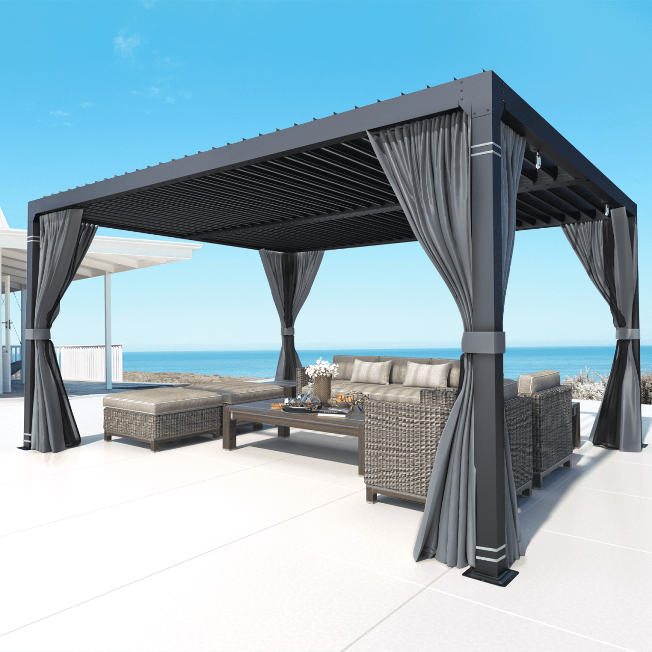 Louvered aluminum pergola