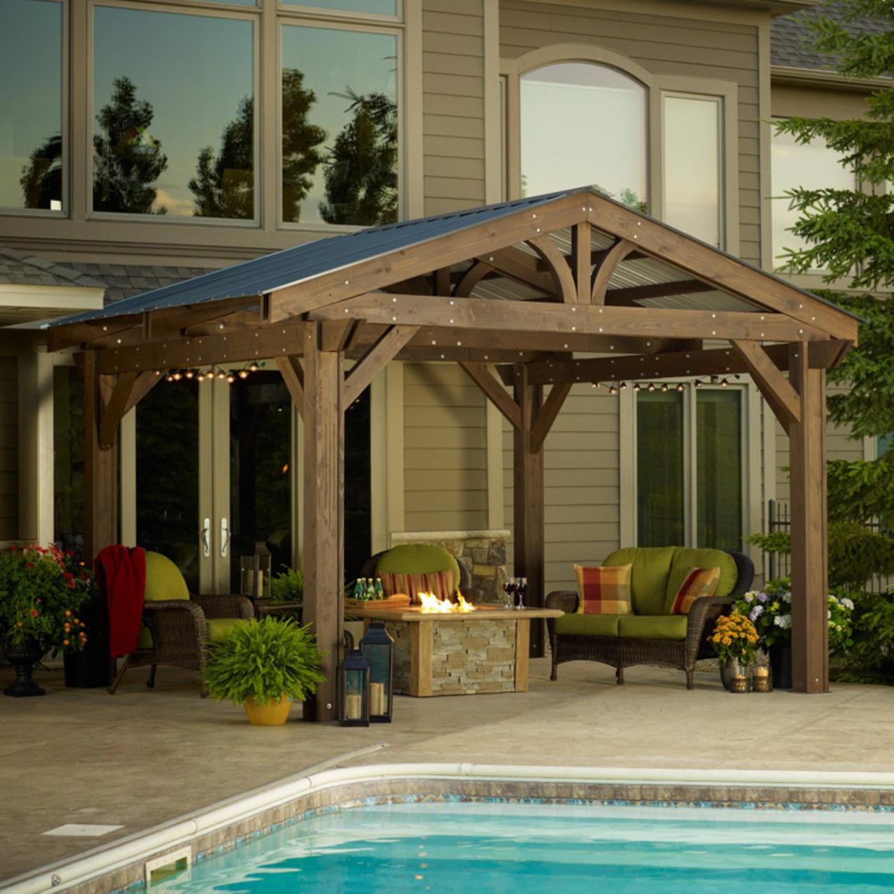 Pergola wood roof covered outdoor ideas patio metal wooden backyard corrugated pitched deck put plans garden diy back walmart covers