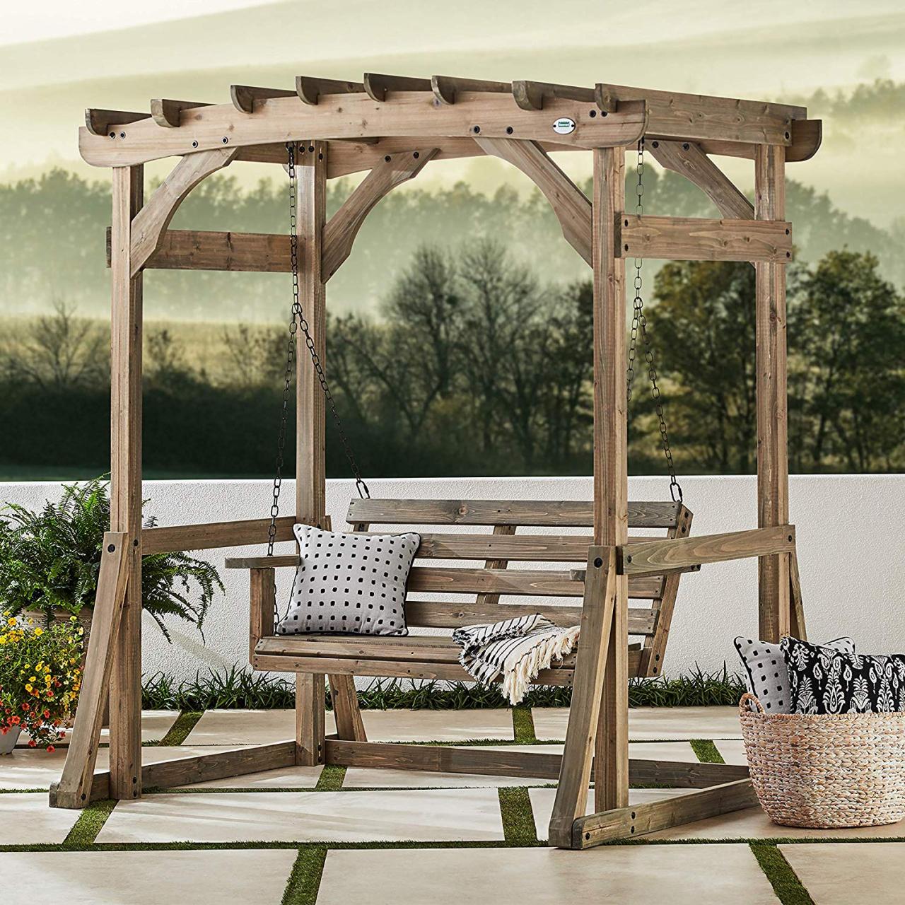 Pergola swing backyard cedar discovery wooden garden kits deluxe choose board