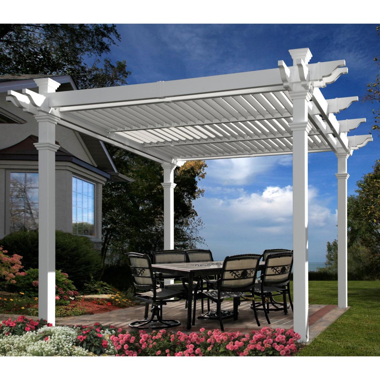 Pergola white vinyl dura trel lowes ft freestanding pergolas kingston patio outdoor backyard shade canopy garden gazebos aluminum accessories furniture