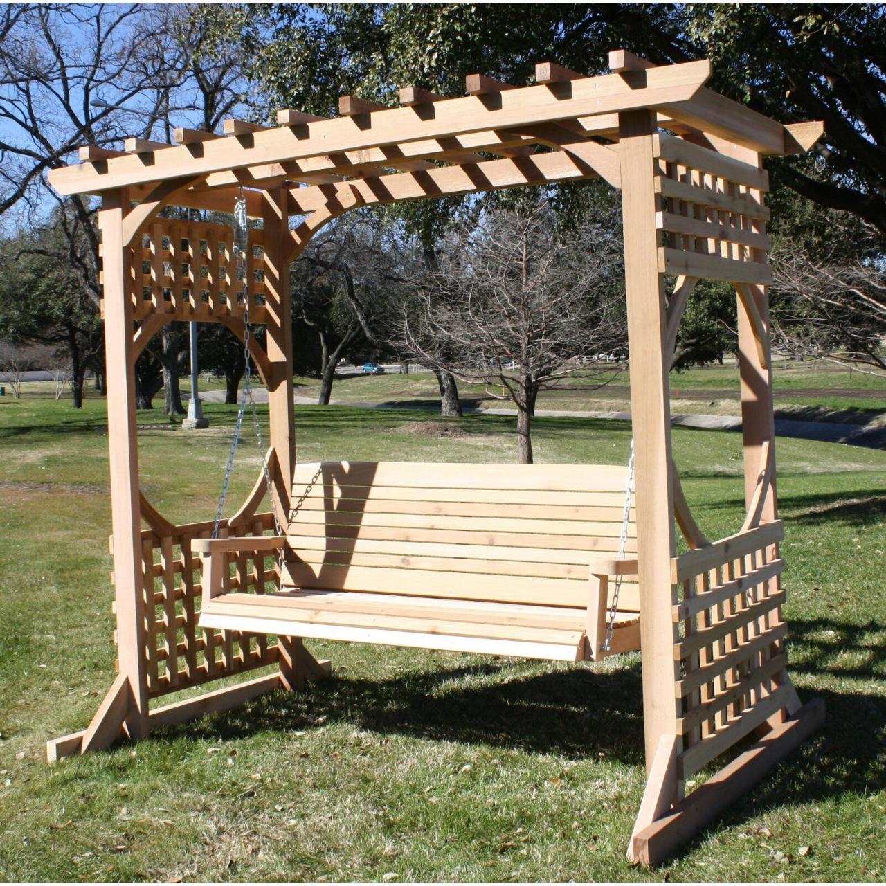 Pergola cedar swings ft a4 designs swing dawn patio