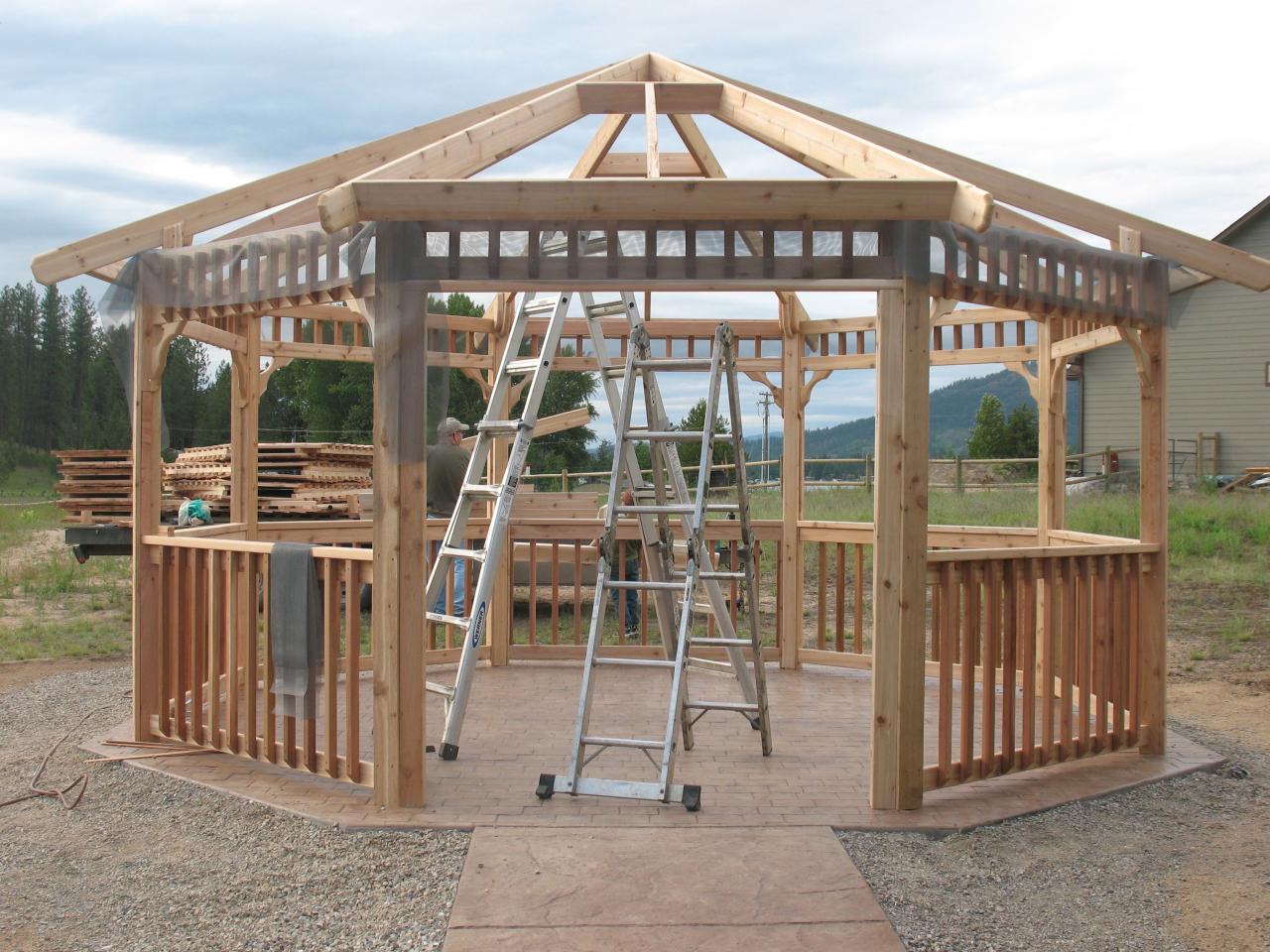 Gazebo wood kits chairs beautiful wicker outdoor advantages gray octagon classic flowers homesfeed walls open purchasing