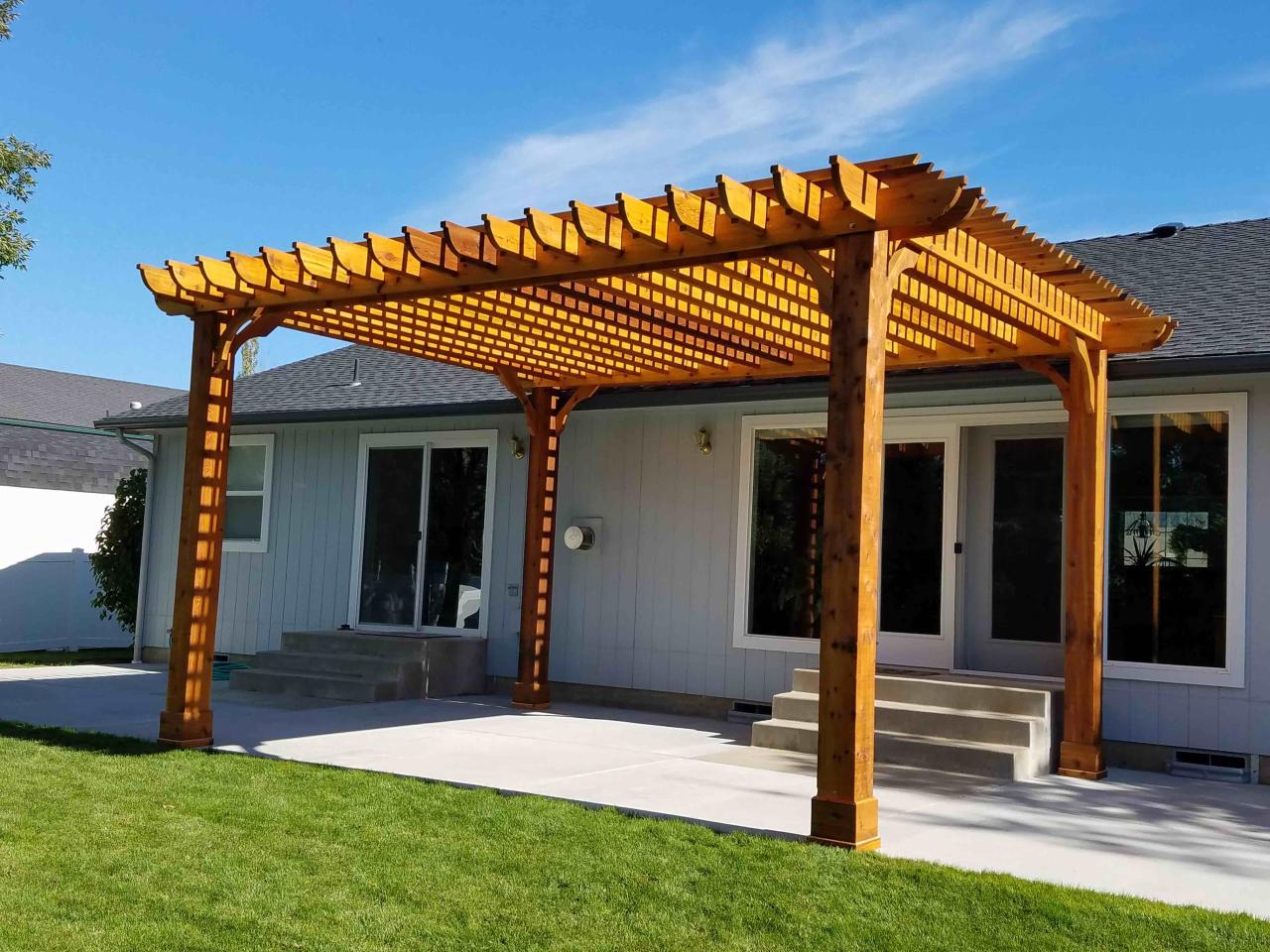 Wood pergola with roof