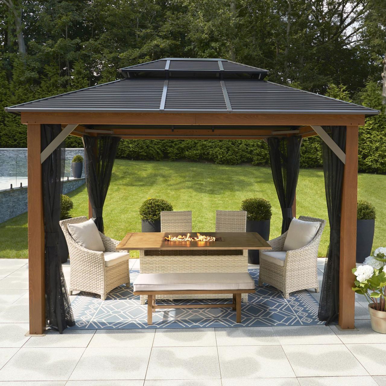 Berkley jensen 14' x 10' cedar wood with fabric top pergola