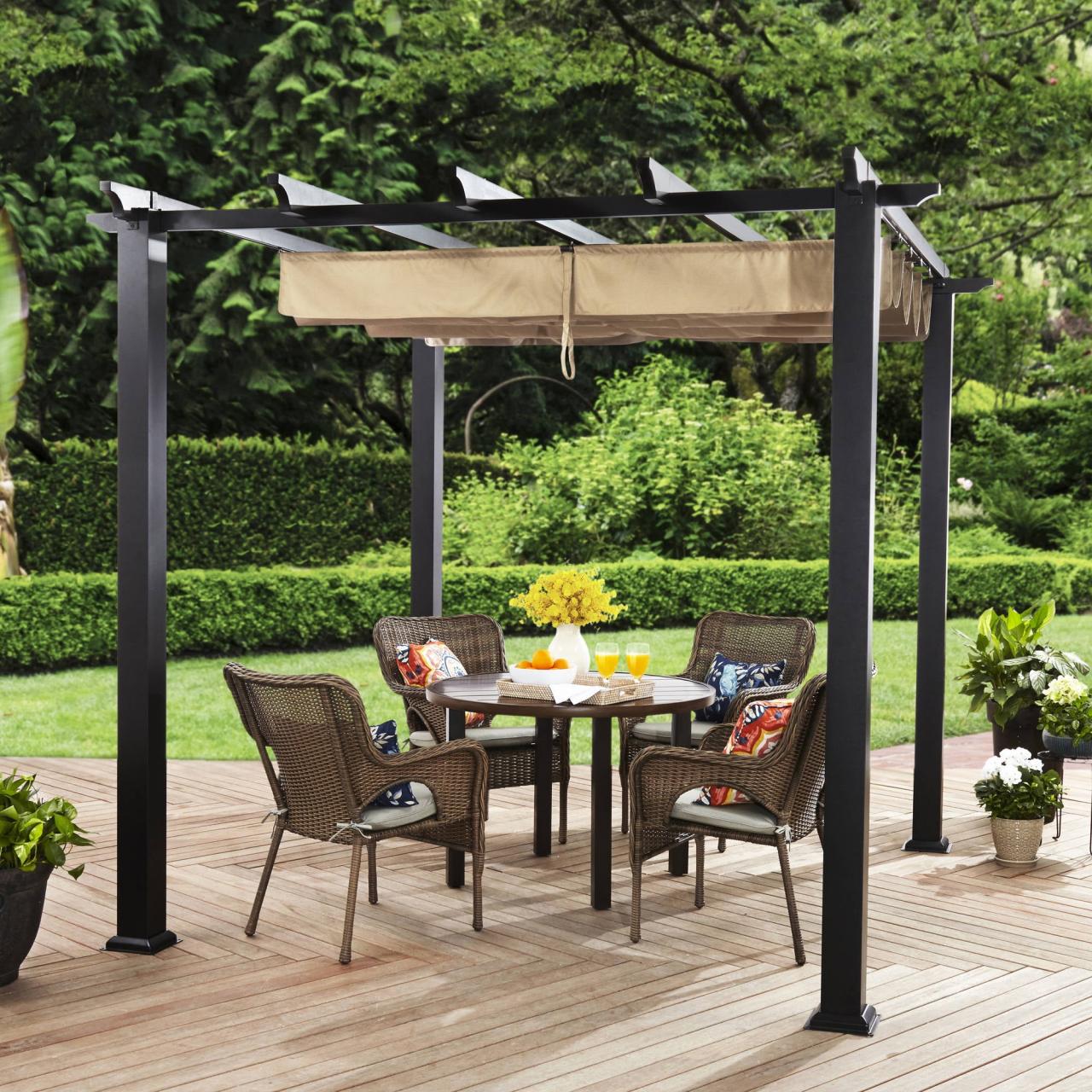 Black metal pergola