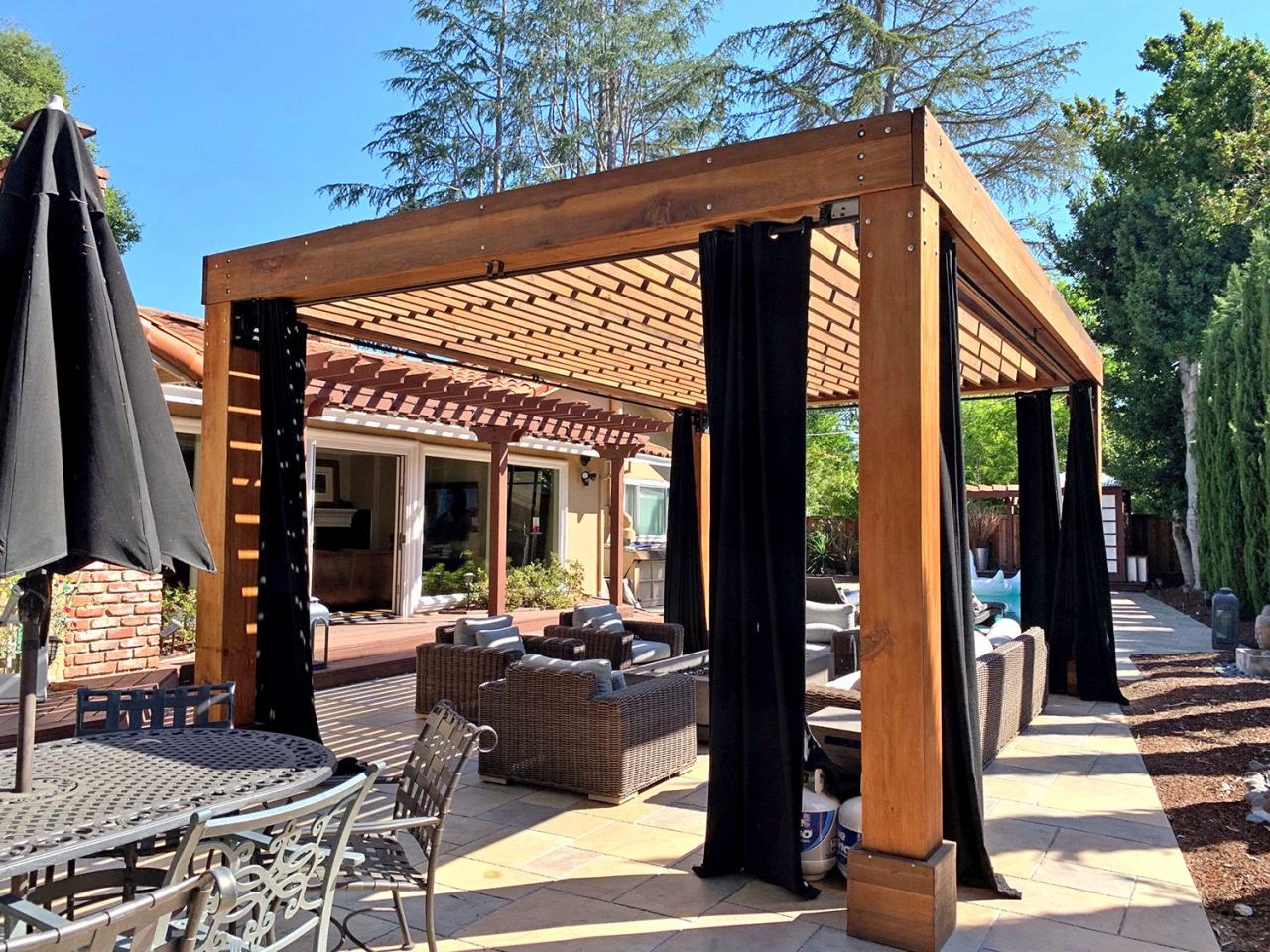 Wooden pergola with roof