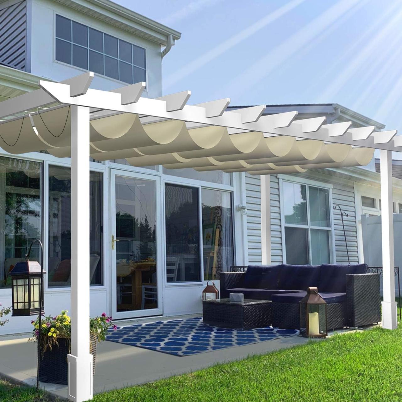 Shade retractable sun cover awning modern pergola steel outsunny archway details