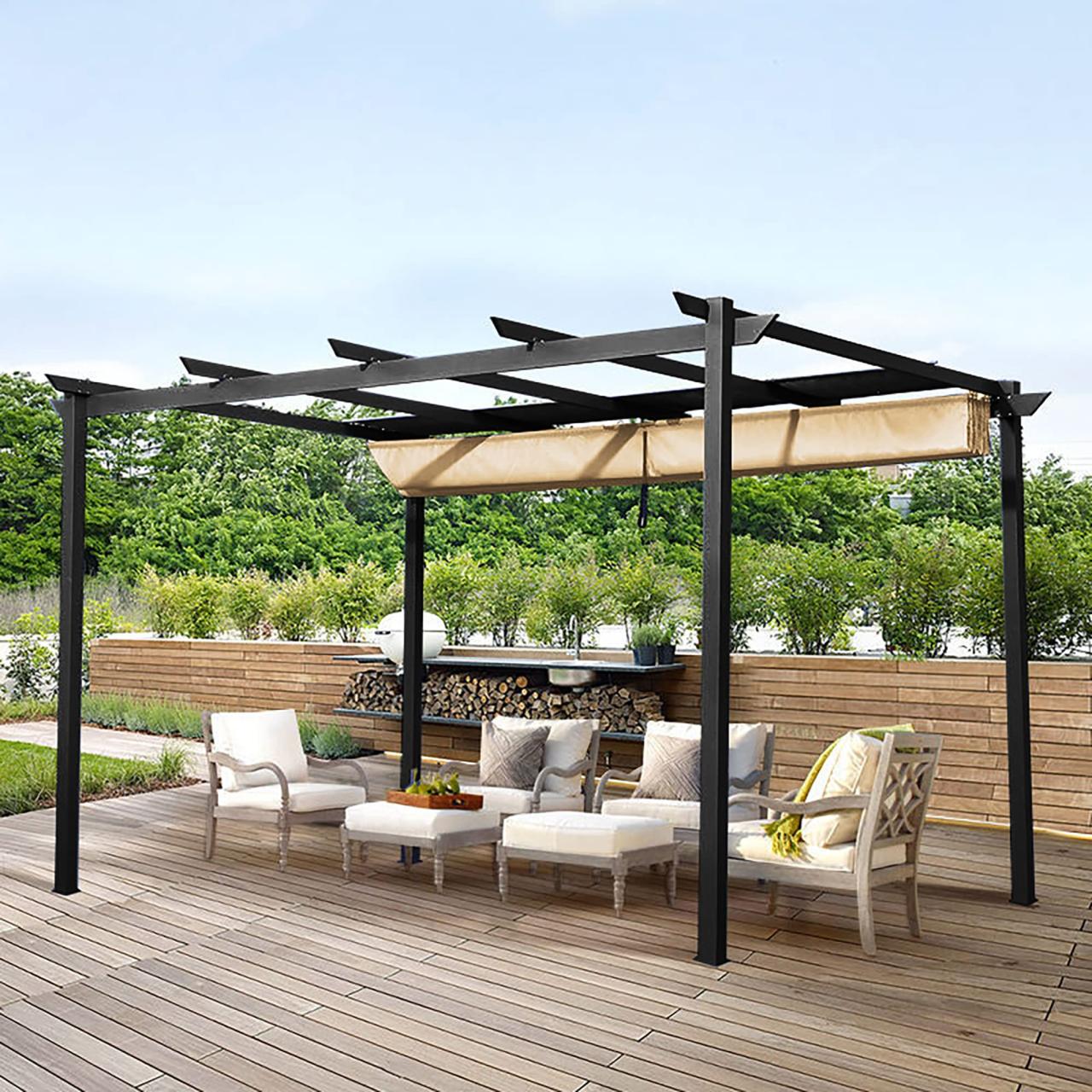 Pergola shade canopy retractable gazebo kits inexpensive insteading tuscany clearance 12x10 topsdecor belham advertisements