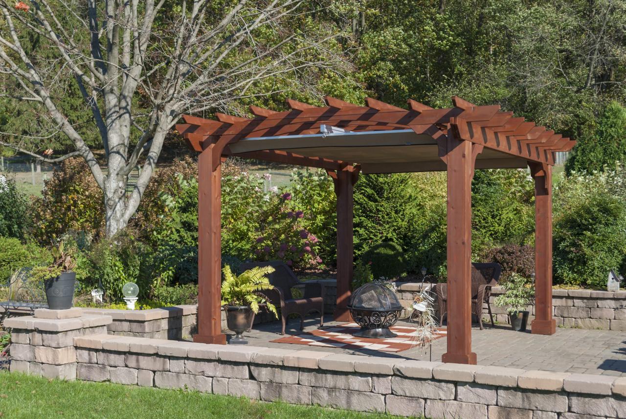 Wooden pergola with canopy