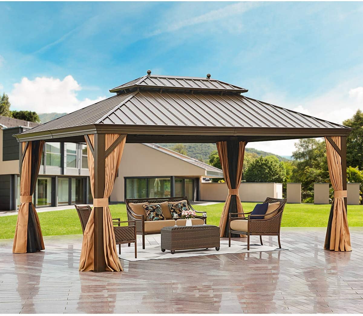 Gazebo canopy hardtop galvanized pergolas netting