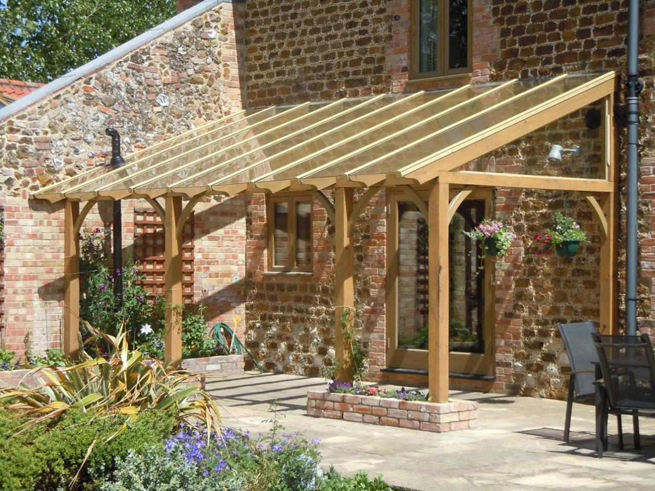 Wooden pergola with roof