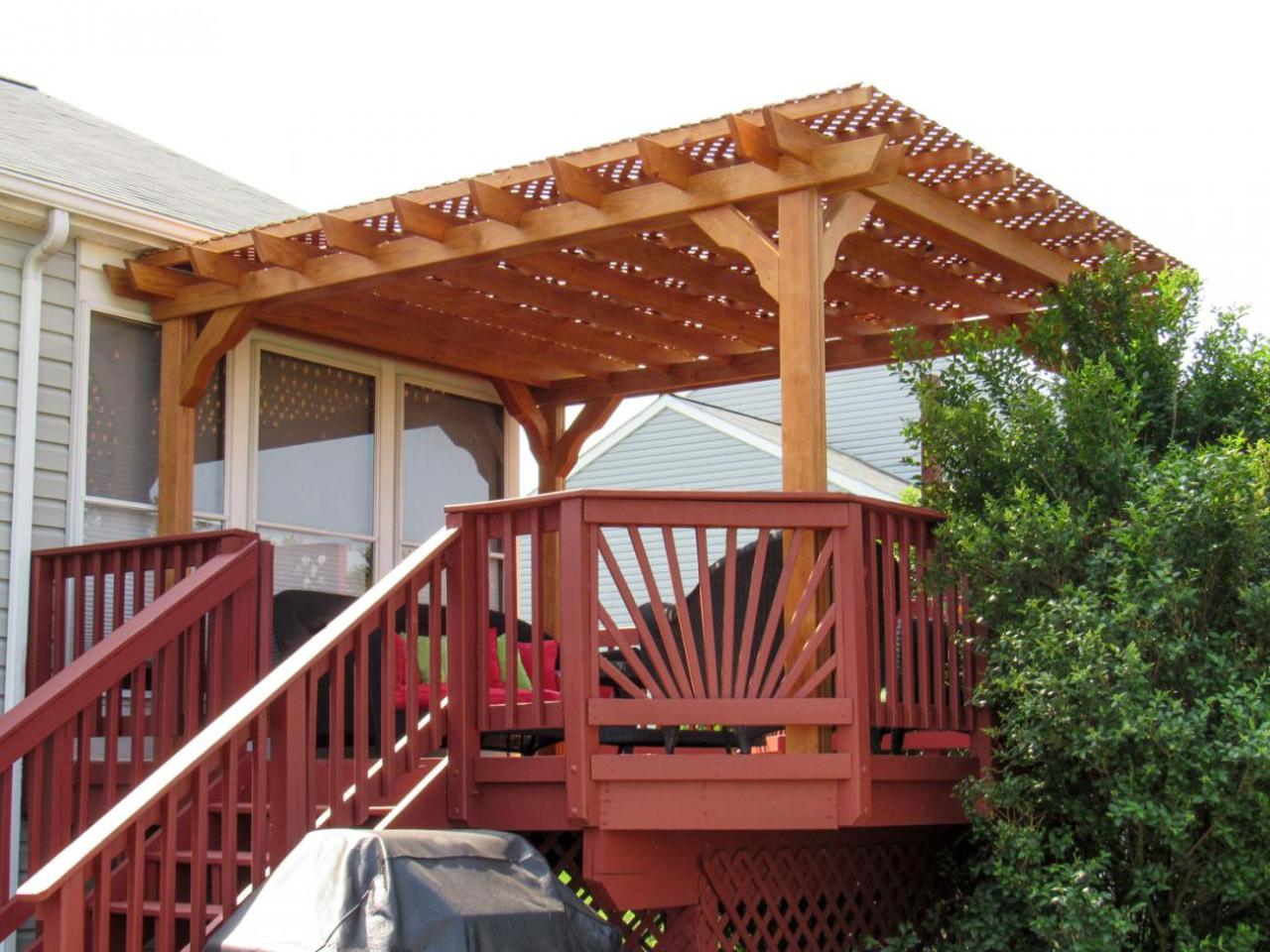 Wood pergola with roof